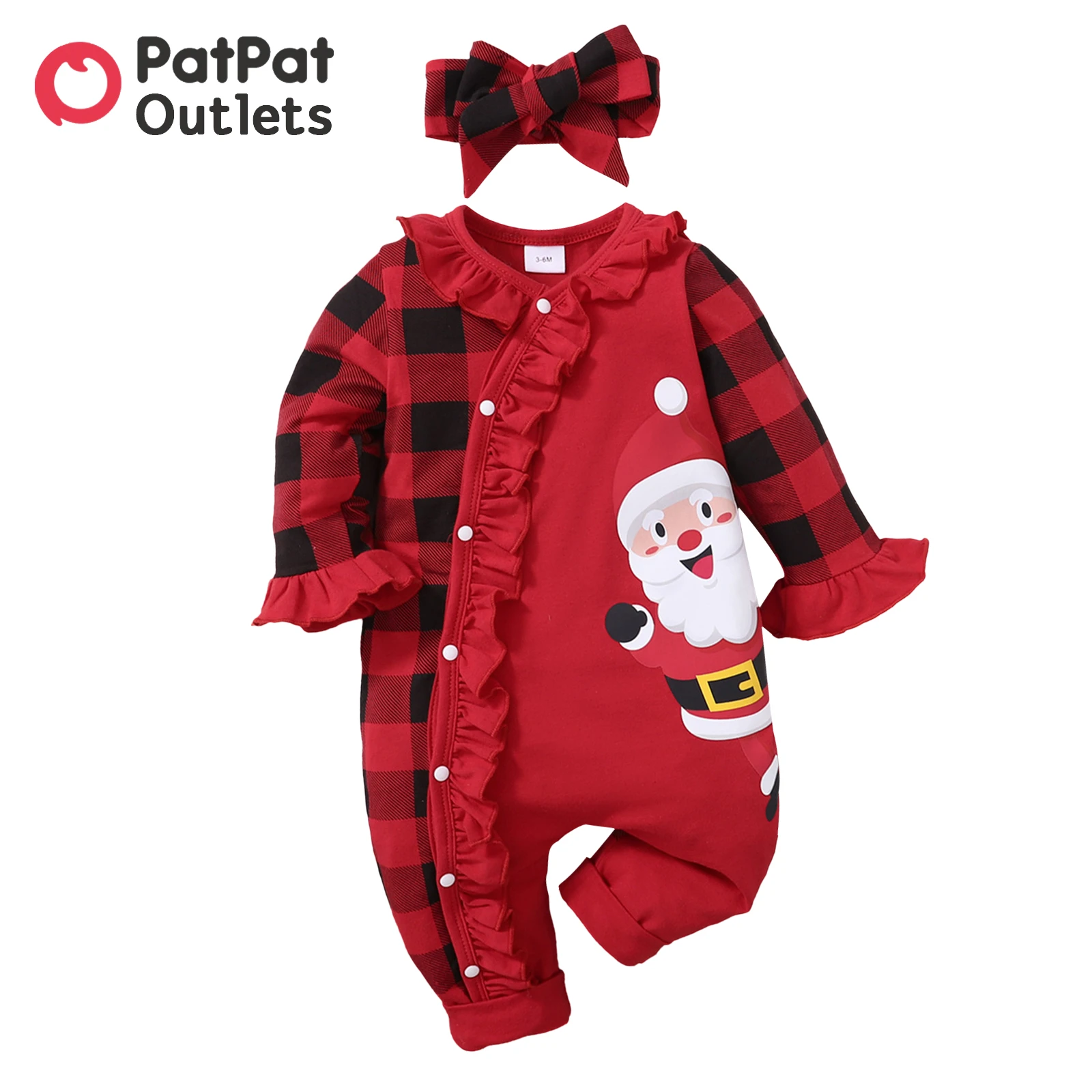 PatPat de Navidad para recién nacido, ropa para niña, Mono para recién nacido, mono infantil, conjunto de manga larga de algodón a cuadros rojos| | - AliExpress