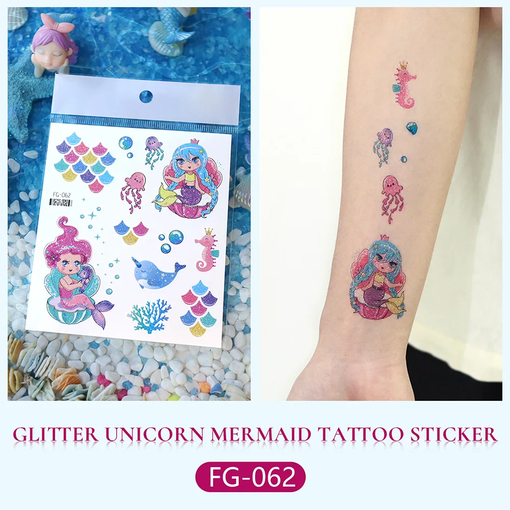 10 szt. Brokatowy jednorożec tymczasowy tatuaż naklejka dla dzieci dziewczynka wodoodporny Tatto Flash Moon Star Tatoo sztuka sztuczna naklejki tatuaże