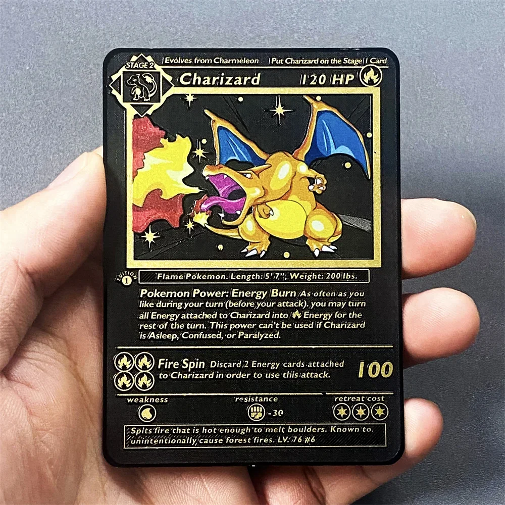 thumbnail image 1 of New 2024 Metal Card English Anime Charizard Arceus Mewtwo Blastoise Vmax GX V Letters Game Collection Cards Kid Toy Gift, 1 of 5