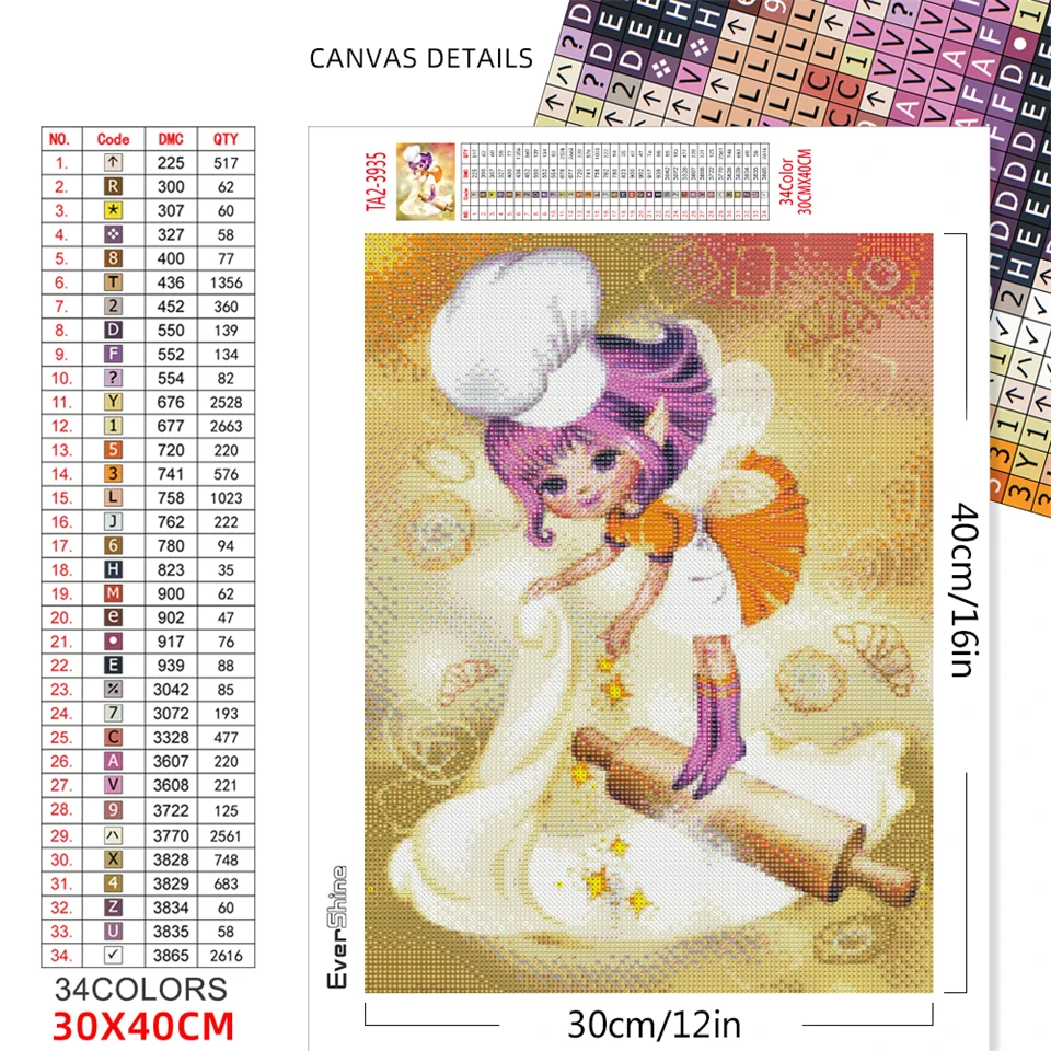 Diamond Painting diamond painting Evershine Full Square/Round Drill 5D DIY Diamond Painting Cartoon Diamond Embroidery Chef Girl Cross Stitch Mosaic Home Decor