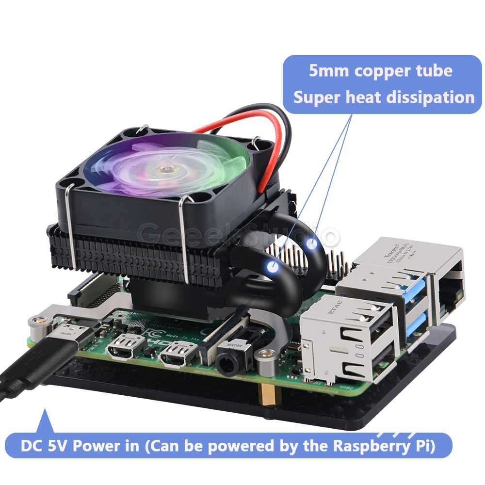 Torre de Gelo de Baixo Perfil Ventilador de Refrigeração Caixa de Metal Cores Rgb em Mudança de Luz Led com Suporte Escudo para Raspberry pi b 3b Mais 3b - Imagem 5