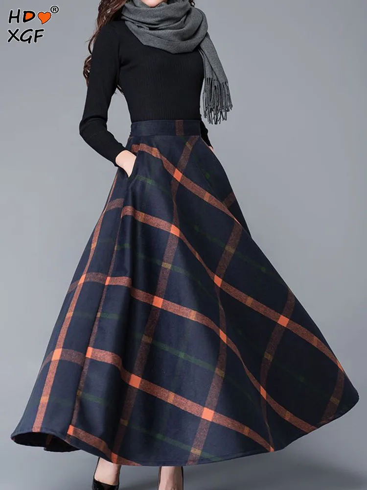 Plus Size Women Autumn Vintage Thigh Plaid Skirt