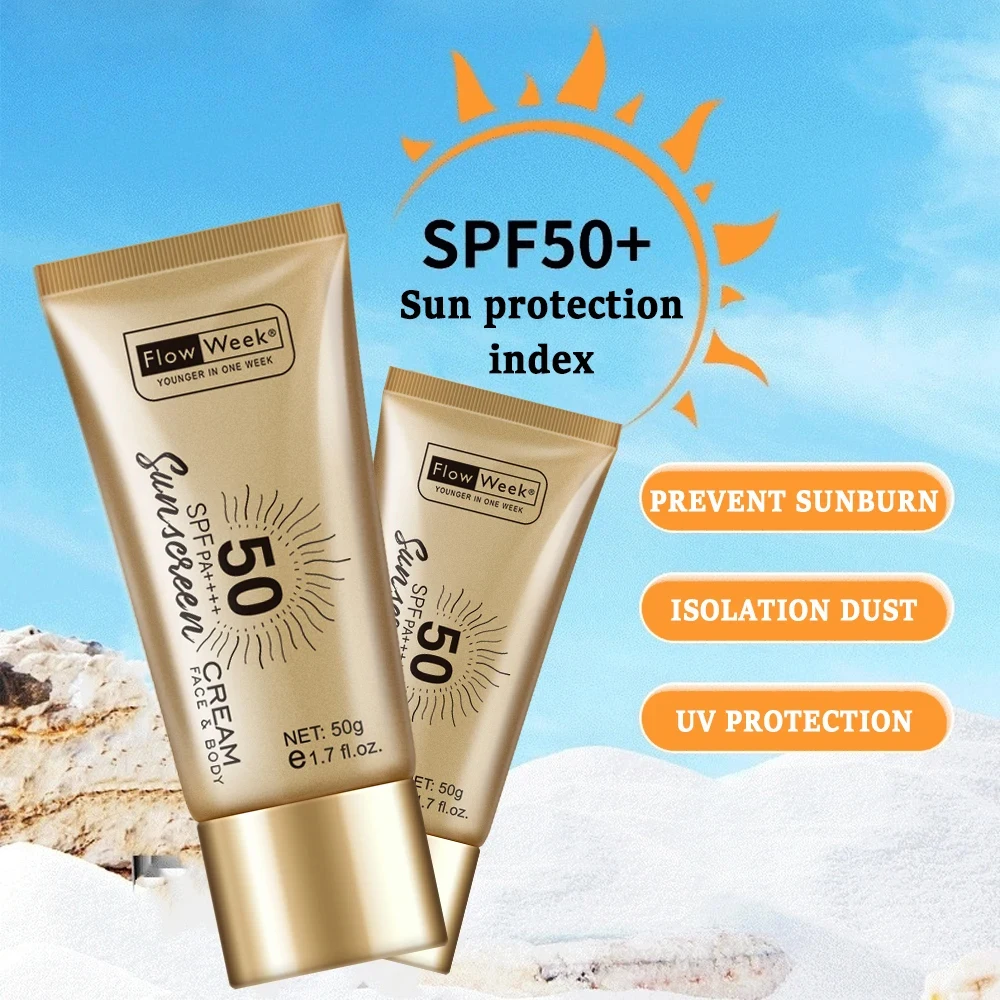 FlowWeek SPF 50 Oil-Control Waterproof UV Protector Concealer Moisturizing Brightening Facial Body Sunscreen Whitening Sun Cream
