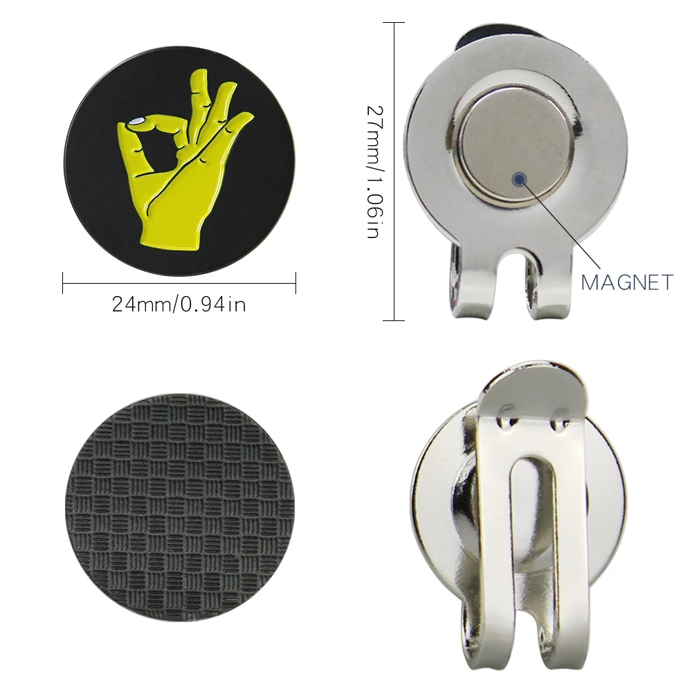 Pack 1 Pcs Metal Black Golf Ball Marker With Magnetic Hat Clip New Gesture Design Golf Mark
