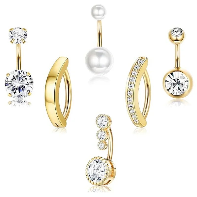 Belly Button Piercings Stainless Steel Zircon Belly Button Piercing Surgical Stainless Steel Pearl Belly Button Ring for Women Sexy Navel Jewelry