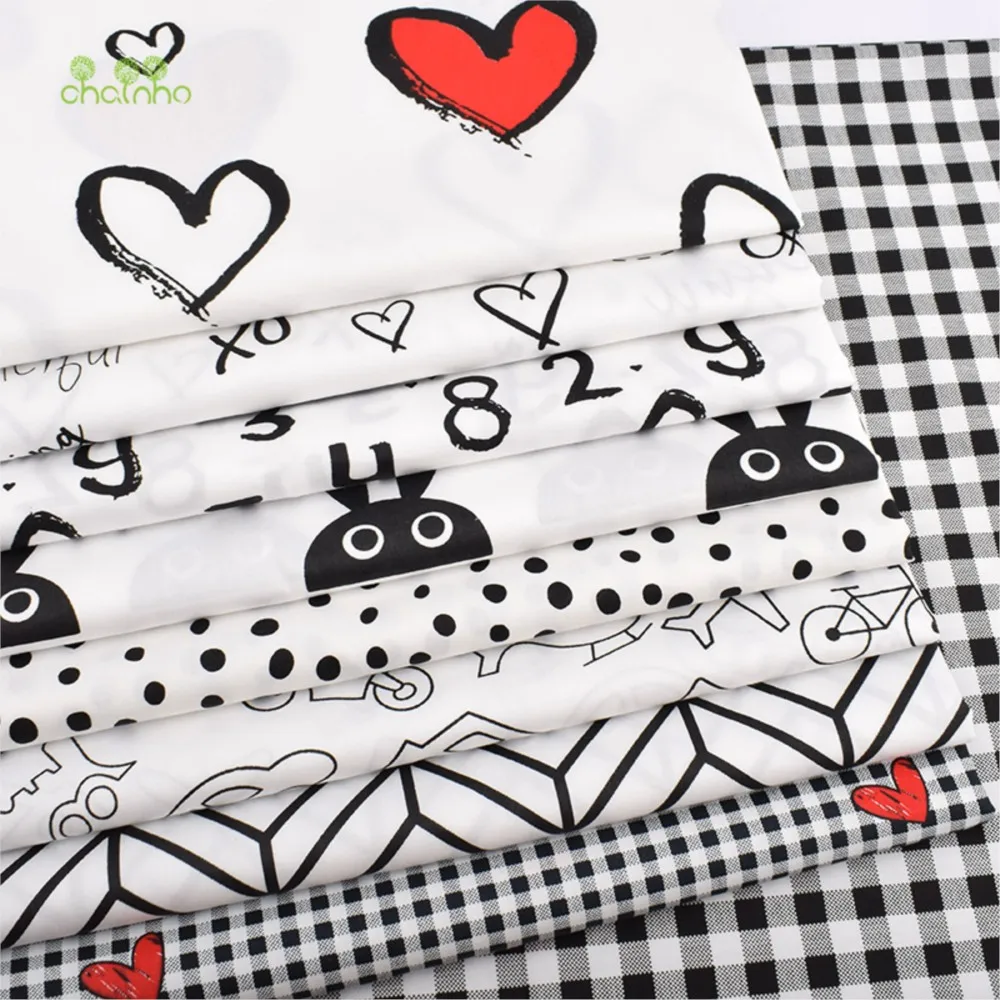 Chainho,Printed Twill Weave Cotton Fabric,Patchwork Cloth,DIY Sewing Quilting Material,Black & White Series,2 Specification,C111