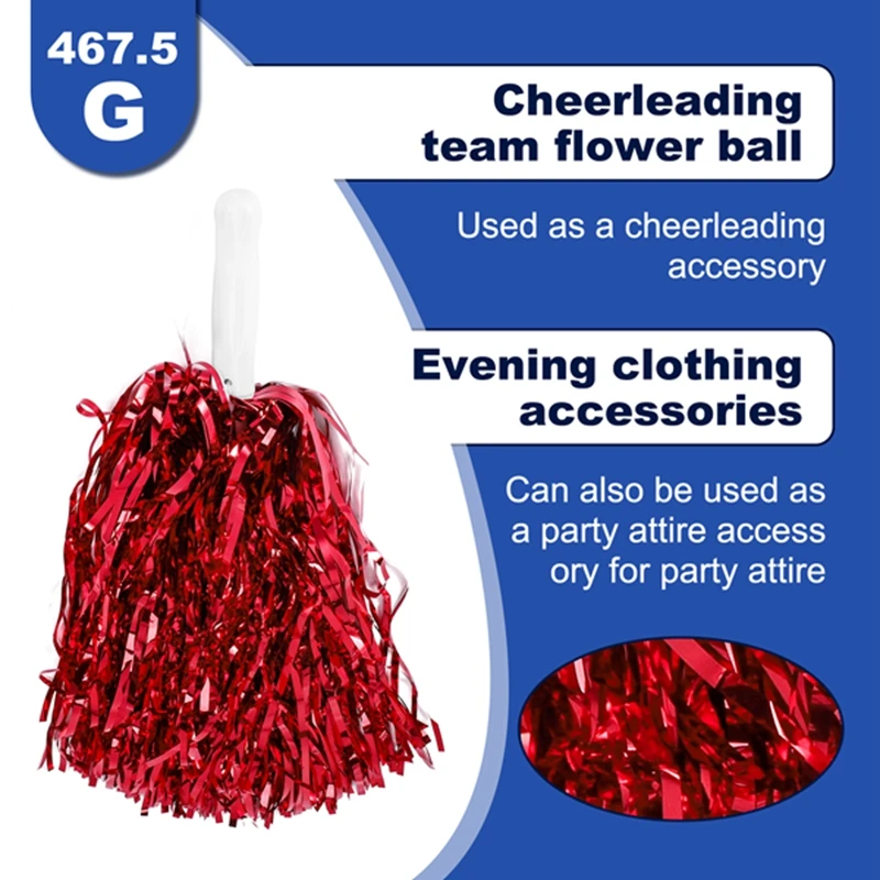AA79 New 24Pcs Cheerleading Pom Poms Metallic Foil Cheer Pom Poms With Plastic Handle For Adults Kids Cheerleaders Party