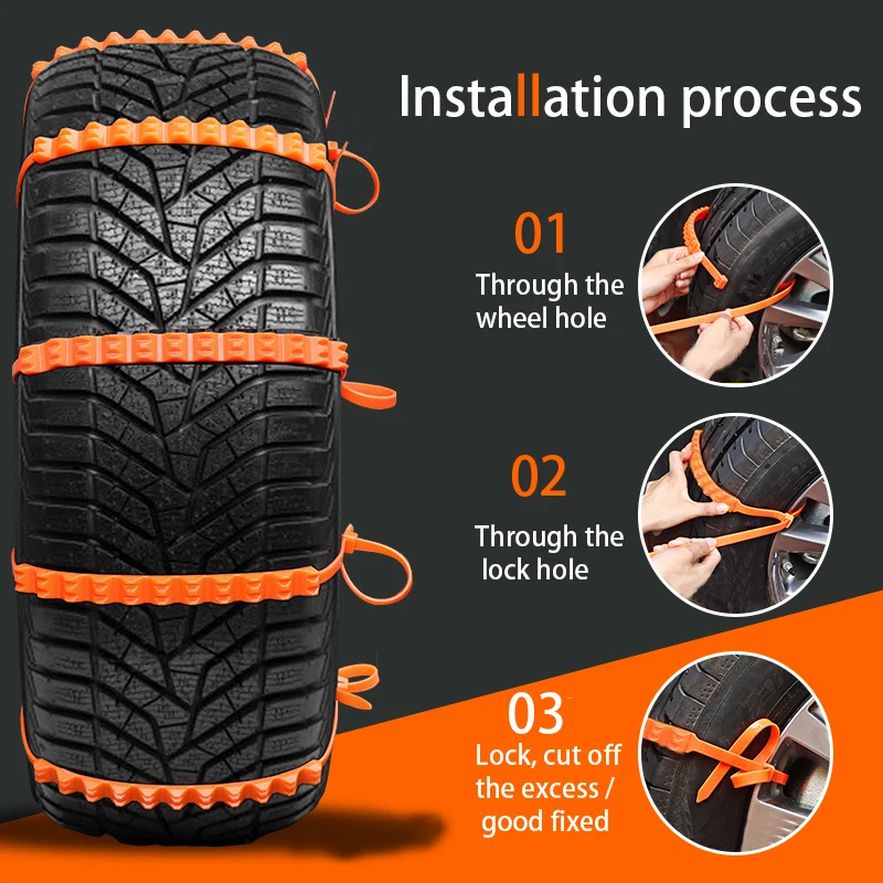 Tire Chains SEAMETAL 10Pcs Anti Skid Snow Chains Anti Slip Car Winter Tire Wheels Chains 2 3 Grooves for Winter Outdoor Snow Tire Emergency