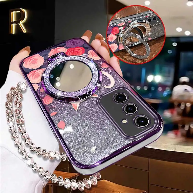 Elegant Pink Rose Phone Case Set with Lanyard and Stand (3-Piece Collection)