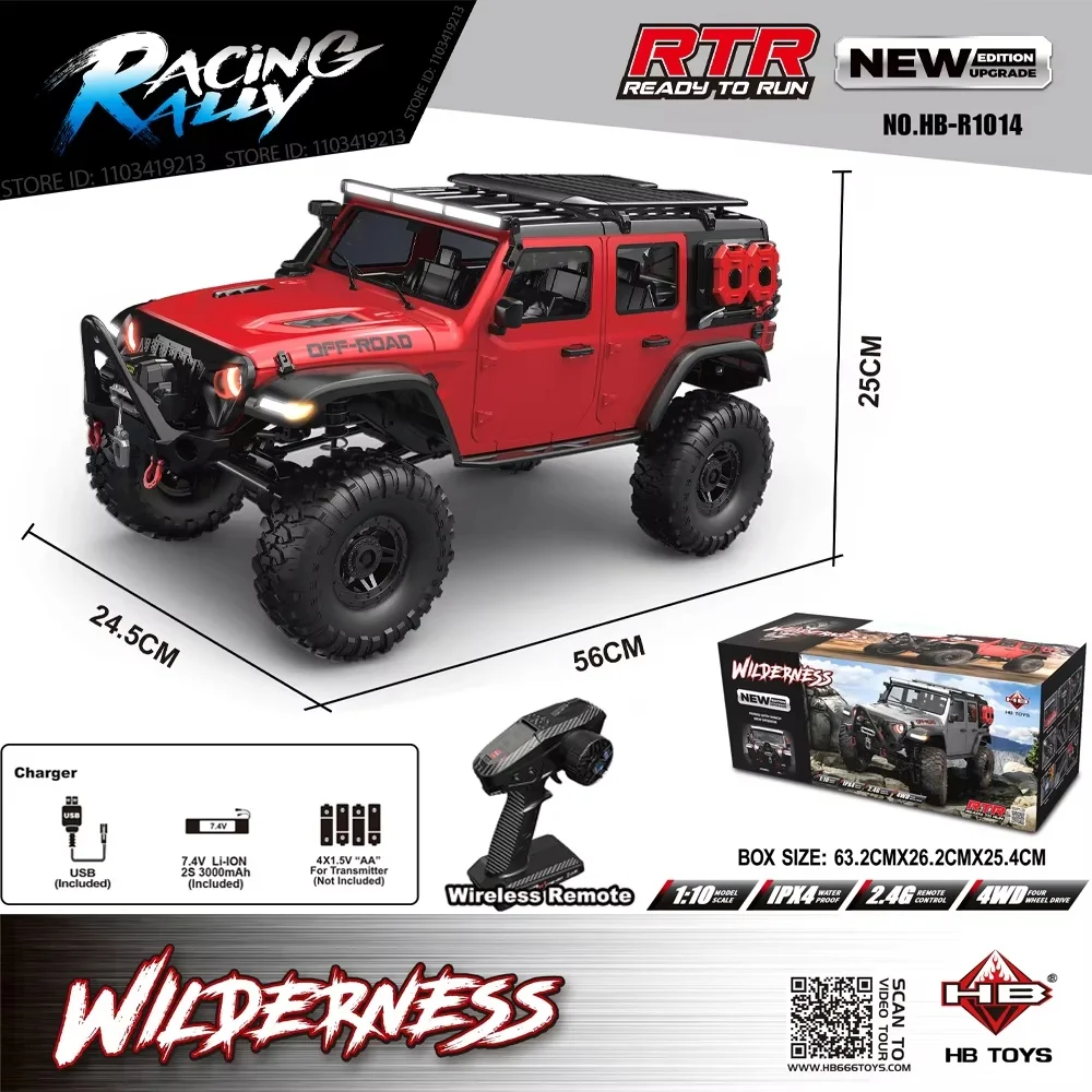 2025 New Upgrade HB-R1011 Jeep Rubicon Recon Rc Car 1:10 Full Scale Model Climbing Car High Speed Off-Road Vehicle 4