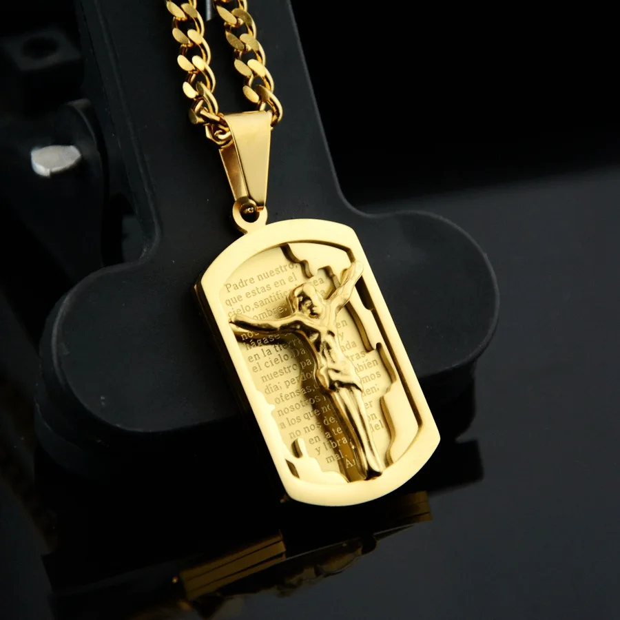 Stainless Steel Crucifix Scripture Pendant Christ Miami Cuban Chain ...