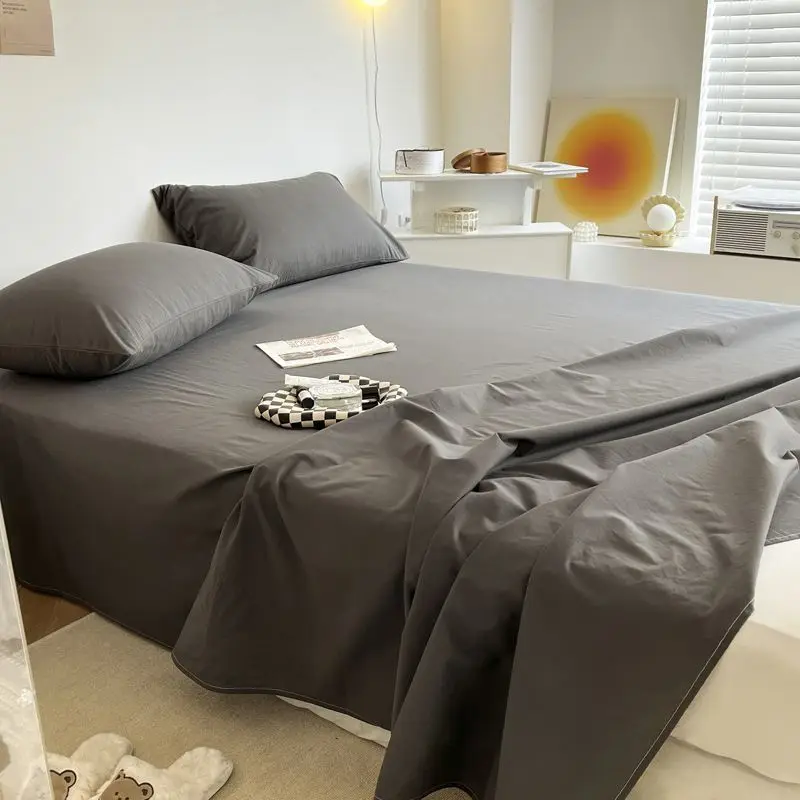 

Solid Gray Bed Sheet Set Bedding Set Fashion Adults Flat Bedsheet Pillowcase 120/150/180/200/230cm Polyester Bed Linens Sheets