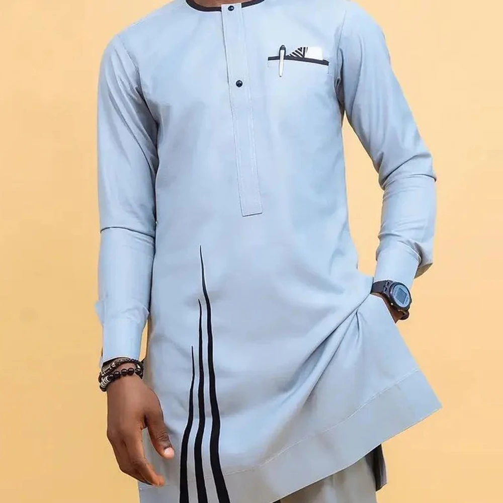 

Мужские костюмы Kaunda, однотонные топы, Брюки с карманами, Дашики, комплект из 2 предметов, африканская традиционная одежда, мужской костюм, модная одежда