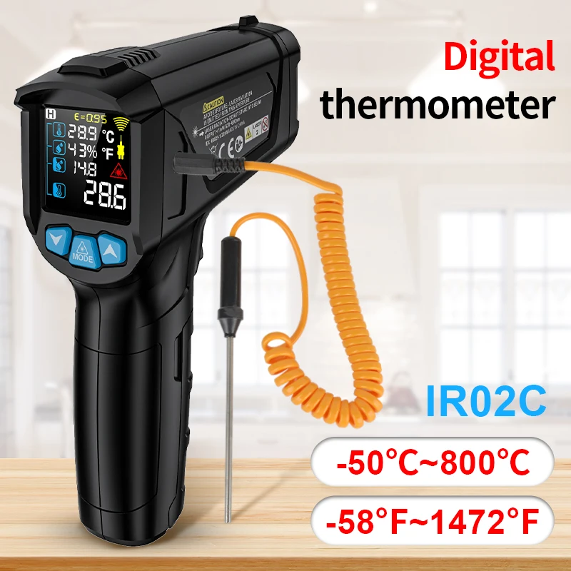 Termometro a infrarossi 600~800 ° C Misuratore di temperatura laser digitale Pirometro senza contatto Cucina BBQ Misuratore di calore IR Termocamera