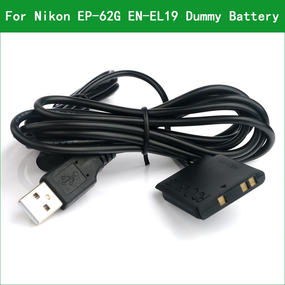 

EN-EL19 Dummy Battery EP-62G Power Connector USB Cable for Nikon COOLPIX S100 S2500 S2550 S2600 S2700 S2750 S2800 S2900 S3100