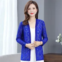 Black White Size 5XL 6XL Spring Summer Women Cardigan Long Sleeve Female Cardigans Women Lace Jacket Ladies Shawl Outerwear