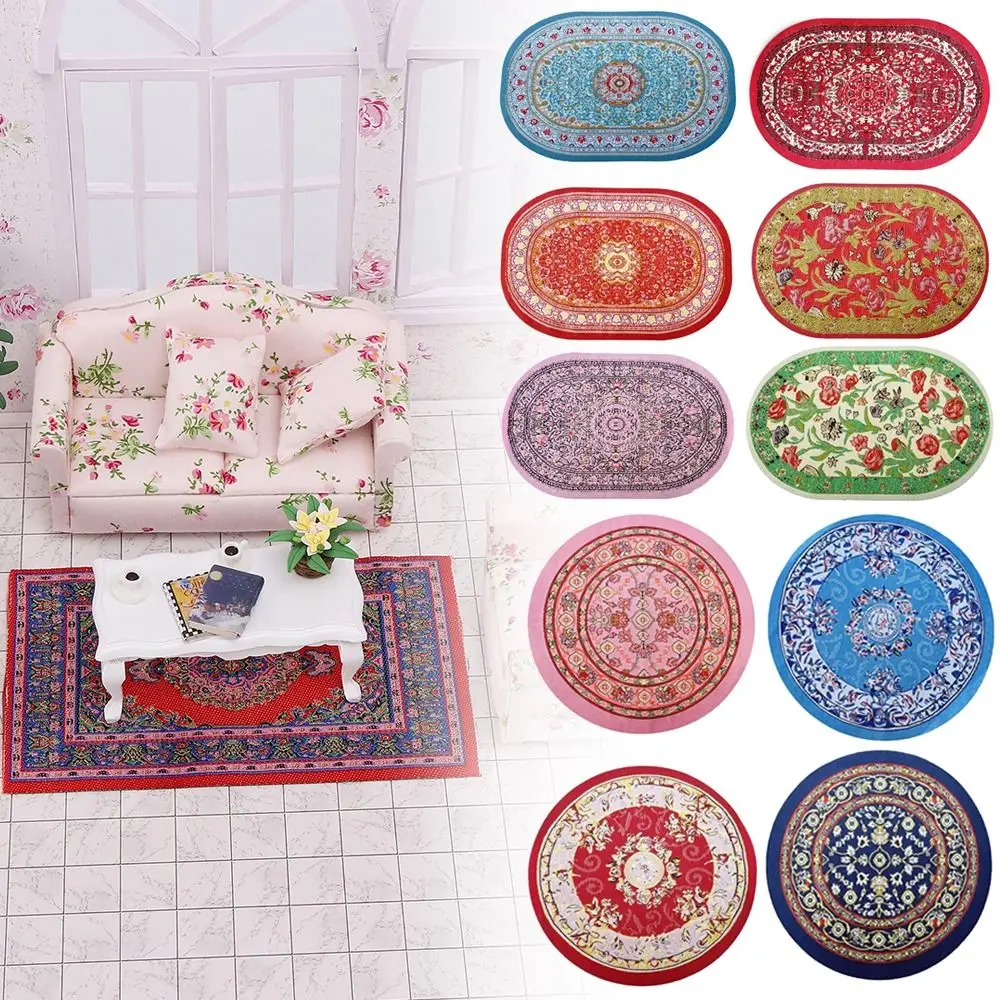Toy Multicolor Dollhouse Carpet Oval Round Doll Accessories Miniature Weaving Rug Playing House Turkish Style Floor Covering Mat