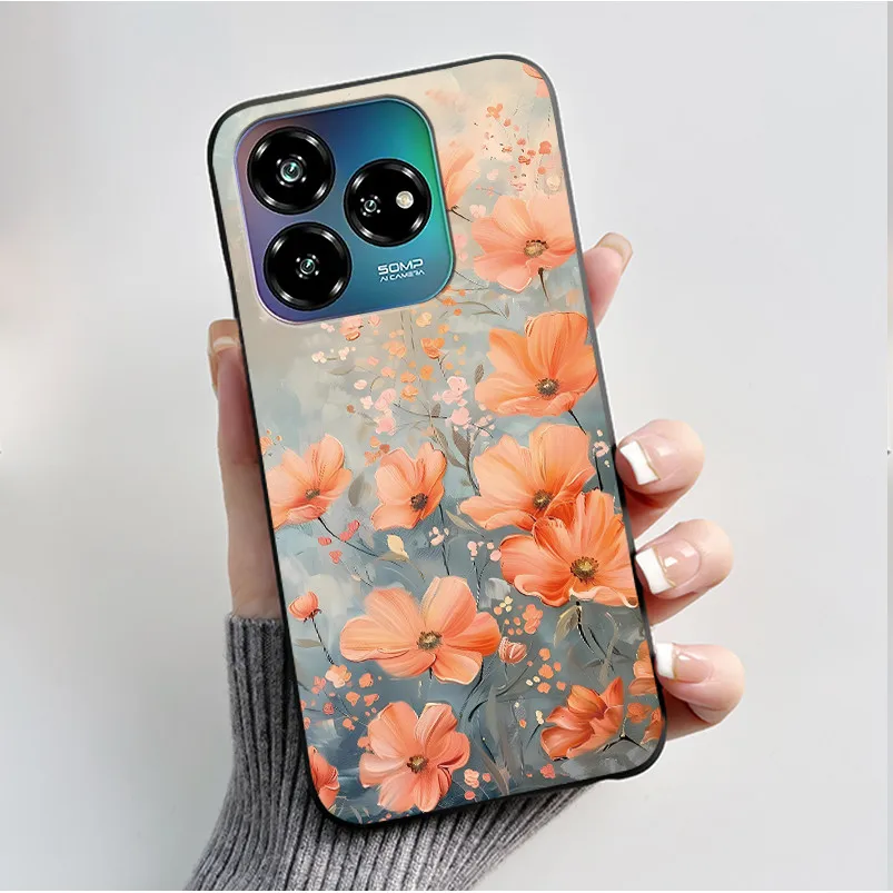 Black Soft Silicone Case with Cute Flower Cartoon Design