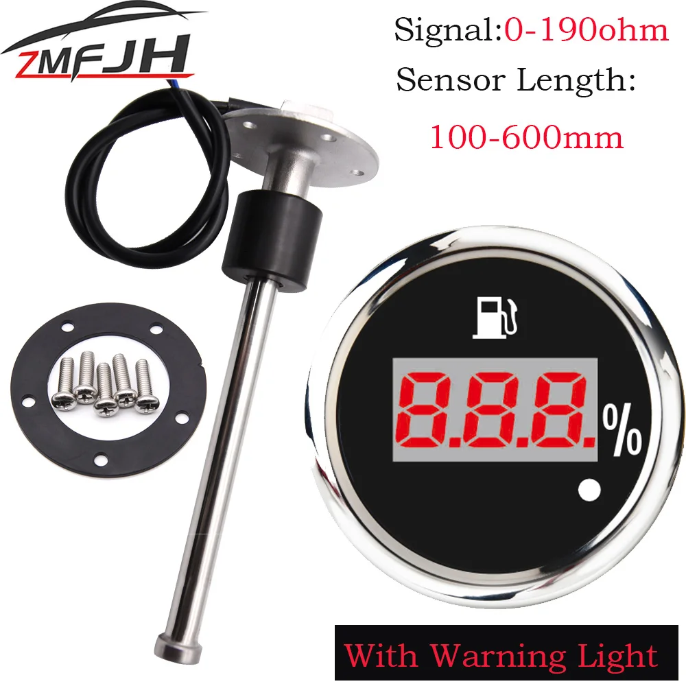 A52mmDigitalFuelLevelGaugeWithWarningLight0190ohmOilTank