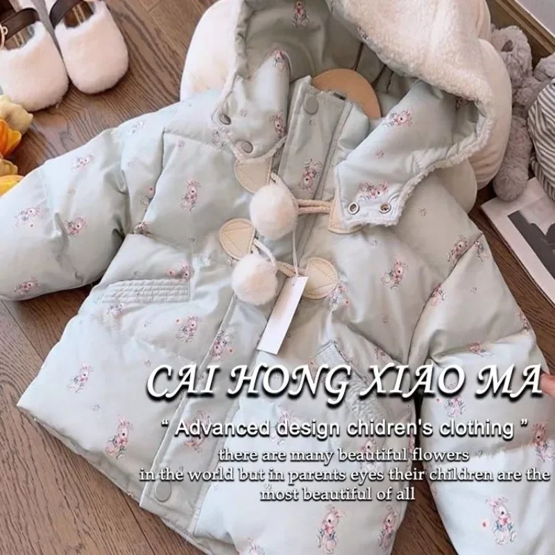 Girls 2-10Y Winter Parkas Padded Jackets Hooded Clothing Infant Print Outerwear
