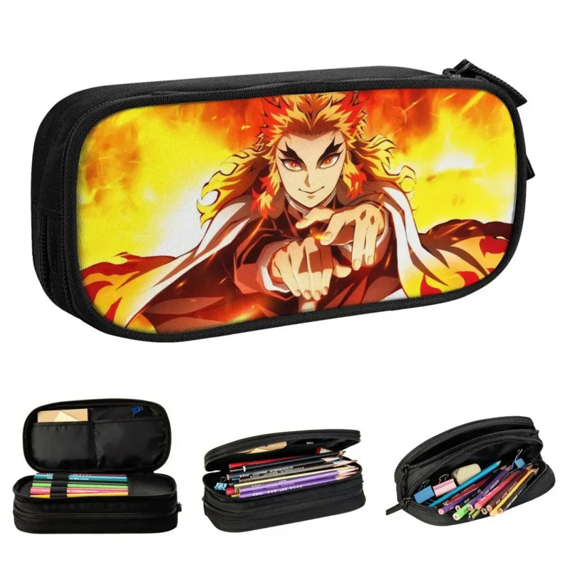 

Demon Slayer Rengoku Pencil Cases New Kimetsu No Yaiba Anime Pen Holder Bags Girls Boys Big Capacity School Supplies Pencil Box