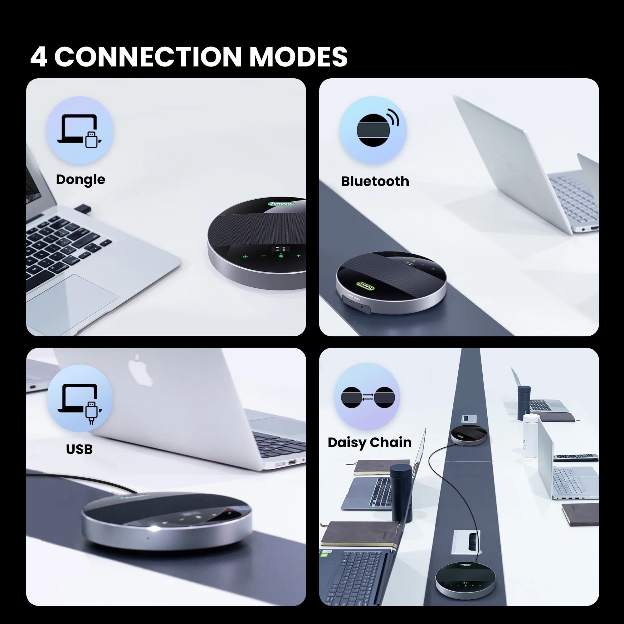 Bluetooth Speakerphone-Tenveo M5BEX with Daisy Chain Cable, Computer Speakers with Microphone VoiceIA Noise Cancelling
