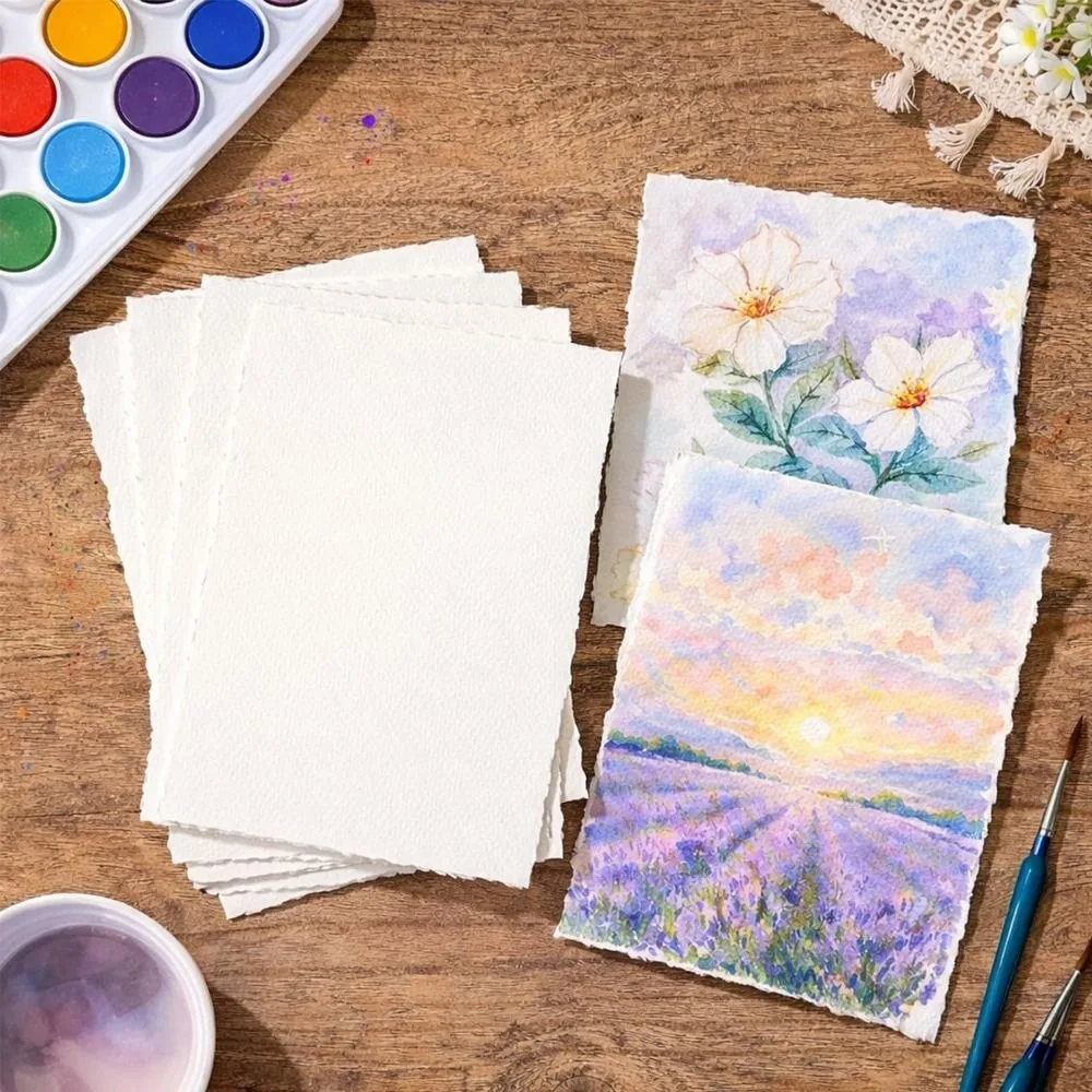 레트로 20매 수채화 용지 거친 질감의 빈 그림 용지 헤어리 엣지 수제 면지 흰색 질감 용지