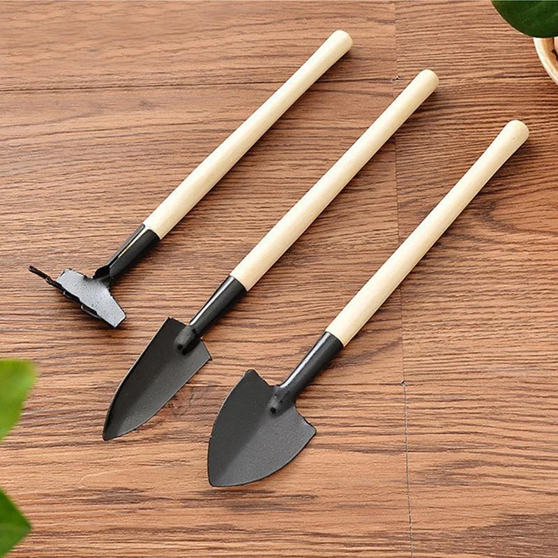 Garden Tool Gardening Tool Set 3PCS Mini Portable Multifunctional Shovel Rake Potting Supplies Household Plant Loosening Soil Wooden Handle TMZ
