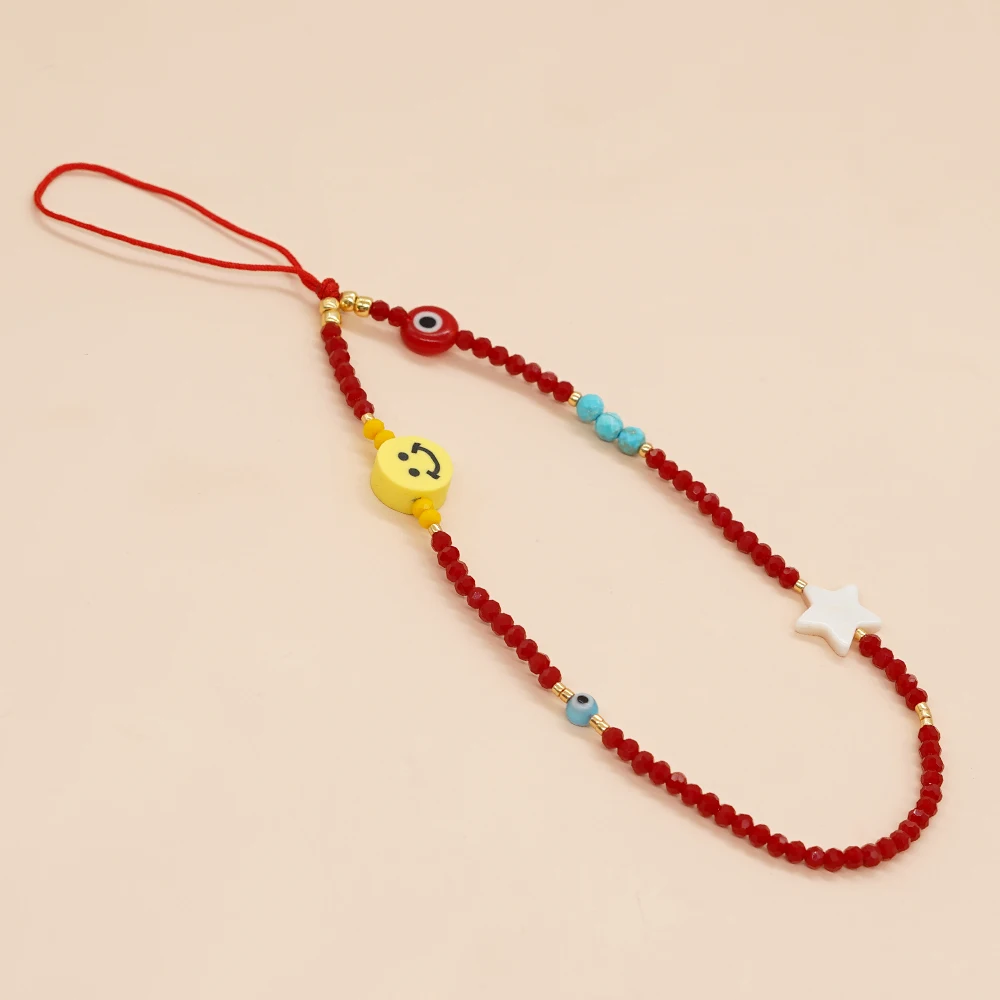 Go2Boho Silme Face Clay Beaded Phone Charm Handmade Beads Jewelry Anti-Lost Phone Chain for Telephone Cell Phone Str
