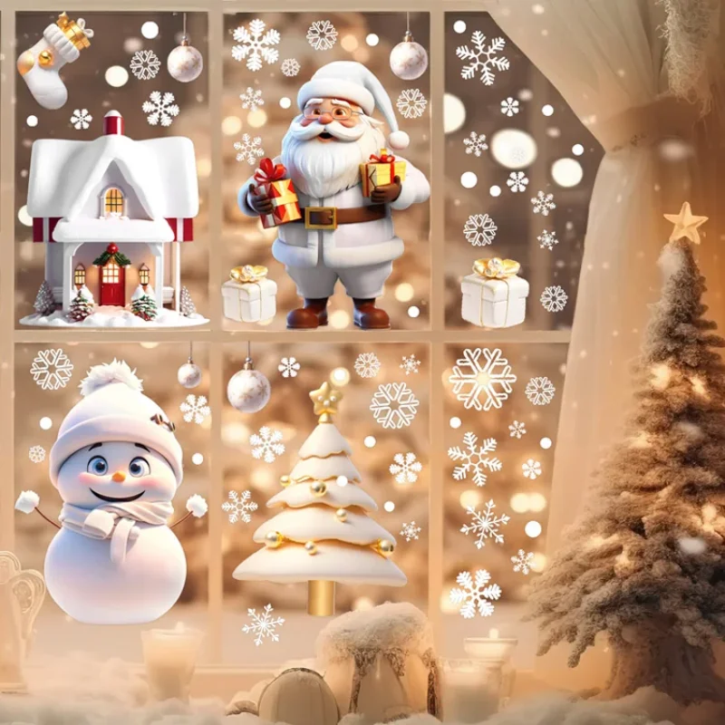 Wall Stickers Christmas Snowman Snowflake Santa Claus New Year Glass Window Mural Room Home Decor Art Decals