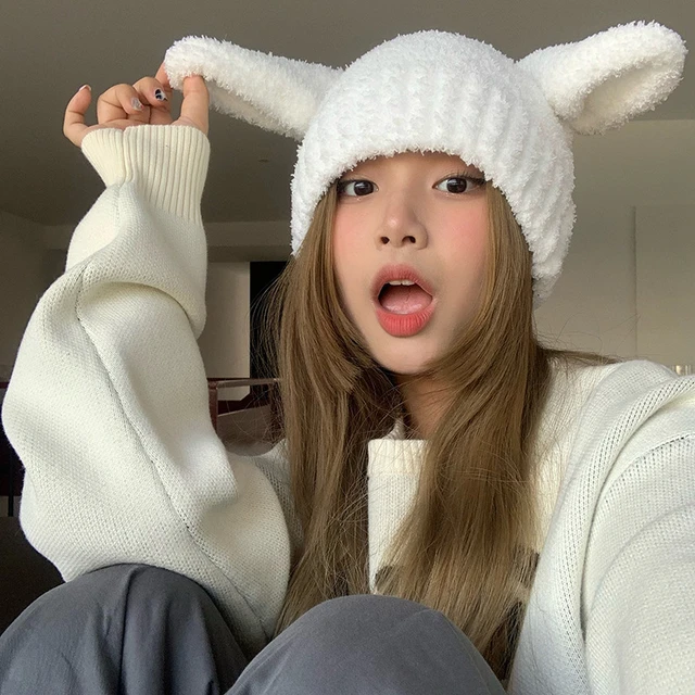 56-58cm Kawaii Bunny Rabbit Ear Shape Beanie Hat All-Match Women