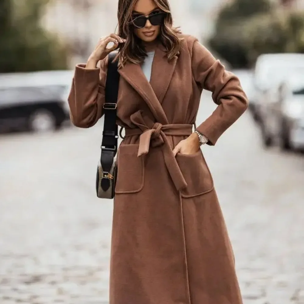 Minimalist Double Breasted Long Sleeved Lapel Button Down Woolen Jacket for Women  Korean Design Fashionable and Personalized