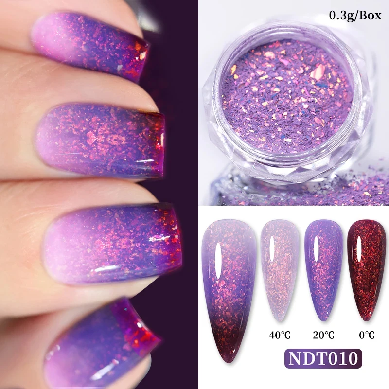 

NICOLE DIARY Aurora Glitter Thermal Nail Powder 3 Layers Nail Flakes Sequins Temperature Color Changing Pigment Dust Decorations