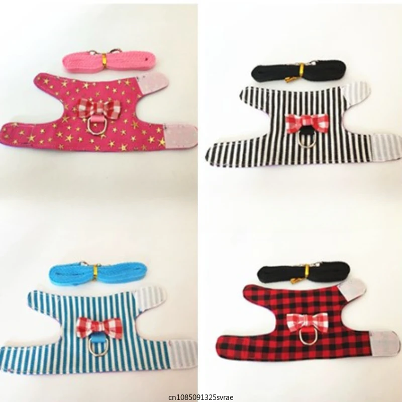 Small Pet Rabbit Harness Vest and Leash Set for Ferret Guinea Pig Bunny Hamster Puppy Bowknot Chest Strap Harness Pet Supplies rabbit harness and leash set rabbit harness set