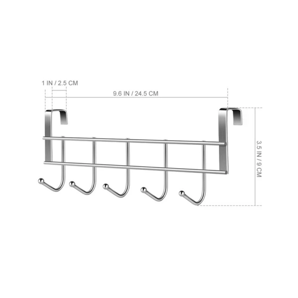 5 Hooks Door Rear Hook Stainless Steel Clothes Bag Hanger Hat Sundries Storage Rack Hanger Towel Home Bathroom Organizer For Door Hook