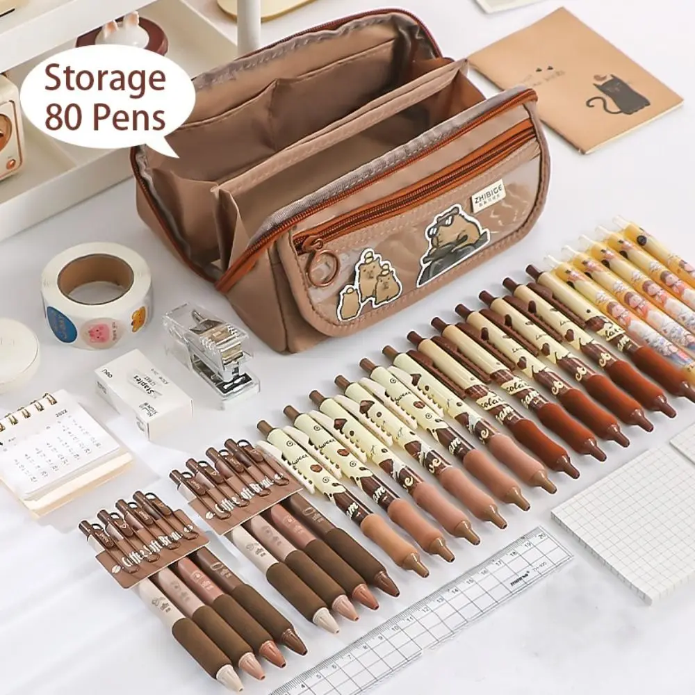 9 레이어 대용량 펜 가방, INS 단색 캔버스 연필 케이스, 창의적인 간단한 문구 보관 파우치, 사랑스러운 학생 선물