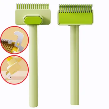 Dog Comb Knife Dogs Brush One Button Combs Pet Hair Remover Stainless Steel Knife Combs for Dog Grooming Self Cleaning Cat Brush 1
