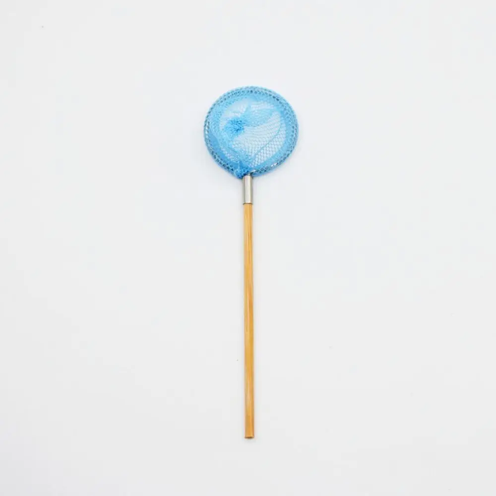 Cute Pretend Play Dollhouse Fishing Net Rod White Blue Mini Fishing Net Pole Furniture DIY Miniature Sweep Net /Children/Toddler