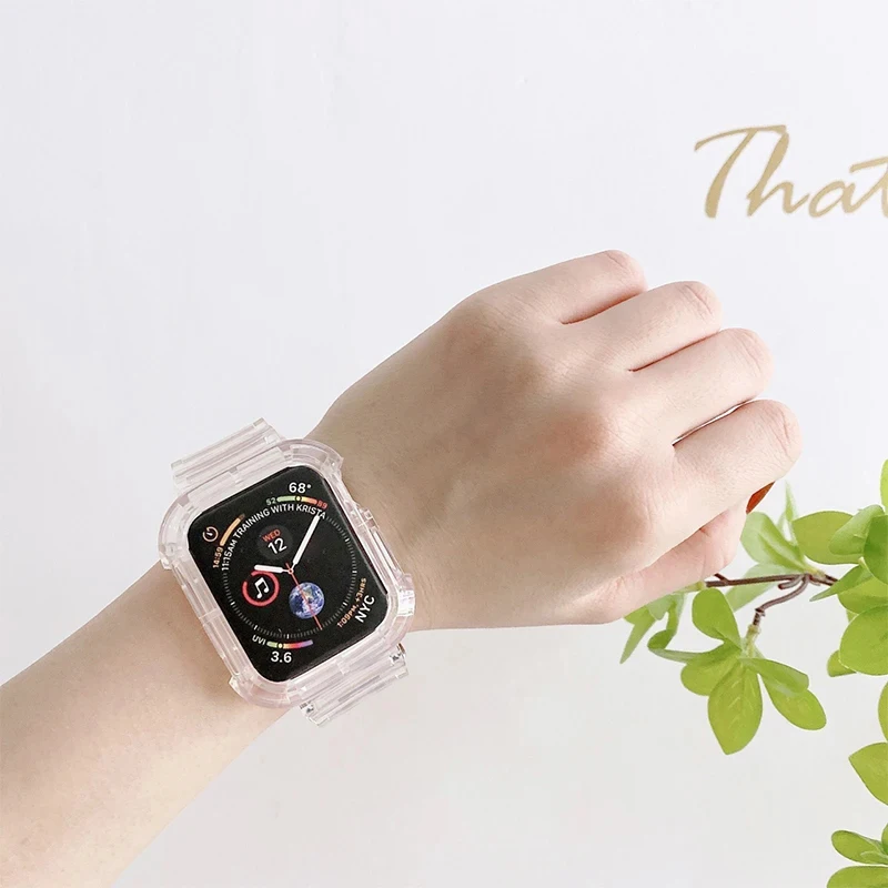 Apple Watch用の透明なプラスチックストラップ,クリアバンドとケース 