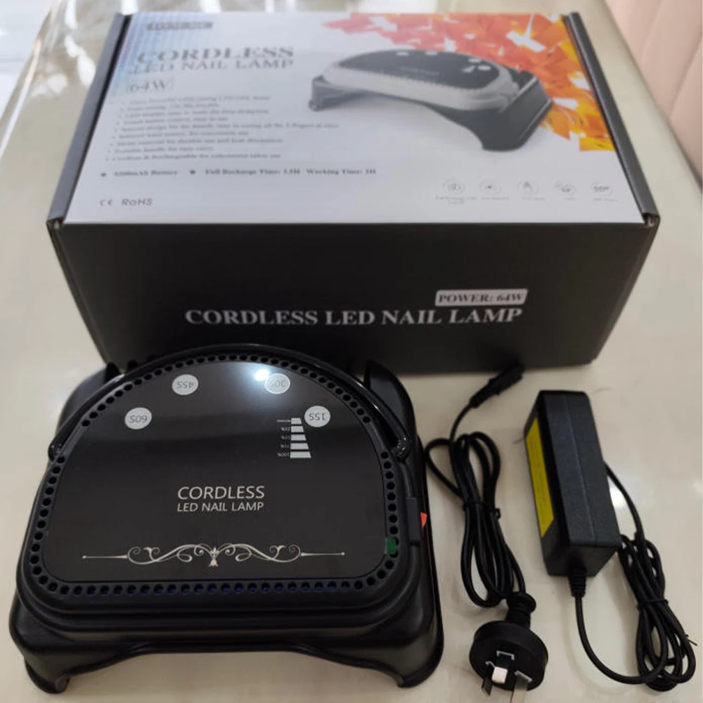 호주에서 인기 있는 15초 빠른 건조 스테인리스 스틸 대형 LED 네일 램프(32개 비드, 64W 휴대용 무선 UV)