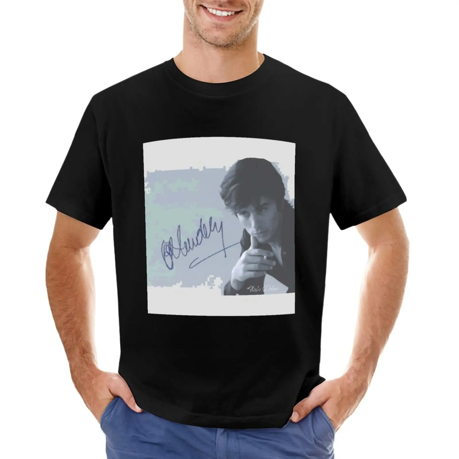 

Alain Delon, With His Signature (By ACCI) T-Shirt oversized t shirt Blouse Men's long sleeve t shirts
