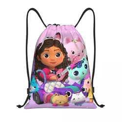 Cartoon Gabbys Dollhouse Drawstring Backpack Bags Women Men Lightweight Gabby Mercat Gym Sports Sackpack Sacks for Training