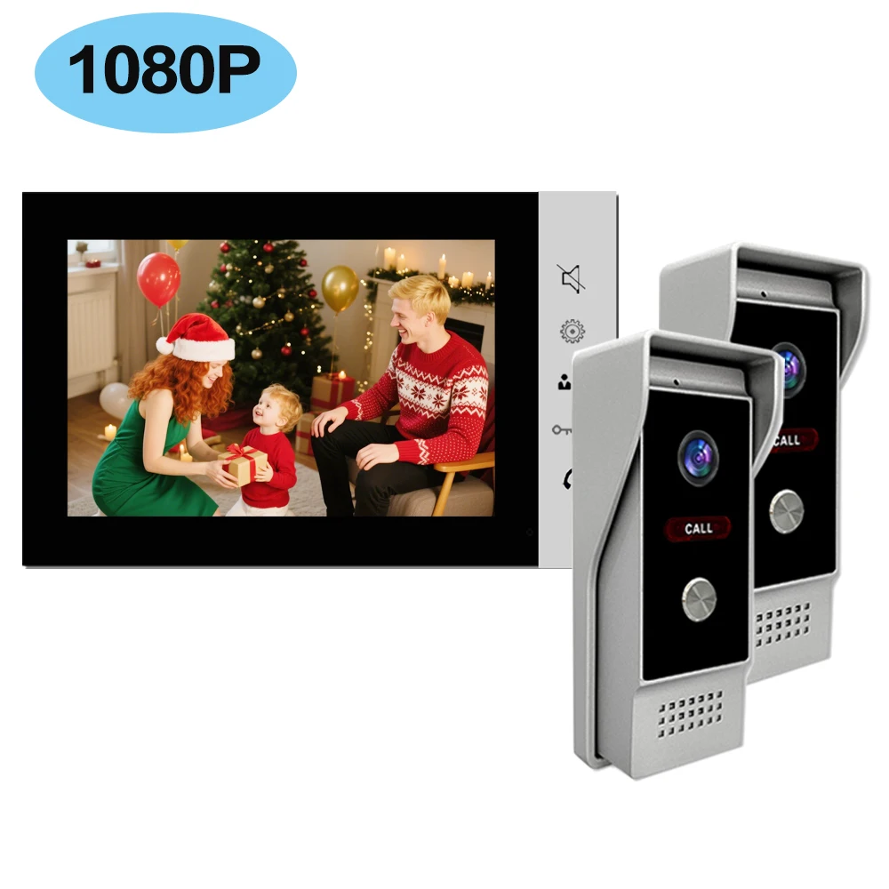 1080P HD 7 Inch Wired Color Video Door Intercom System for Home Security Door Phone Doorbell with Camera IR Night Vision Unlock - 2