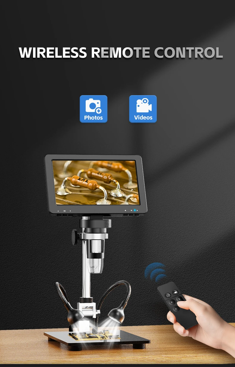 1200X HDMI Microscope with 7 inch IPS Screen 16MP Digital Microscope with 10 LED