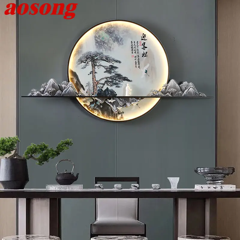 AOSONG-모던 벽 그림 램프, 크리에이티브한 중국 풍경, 벽화 배경, 침대 머리맡, 돌출 LED, 집, 거실, 침실용