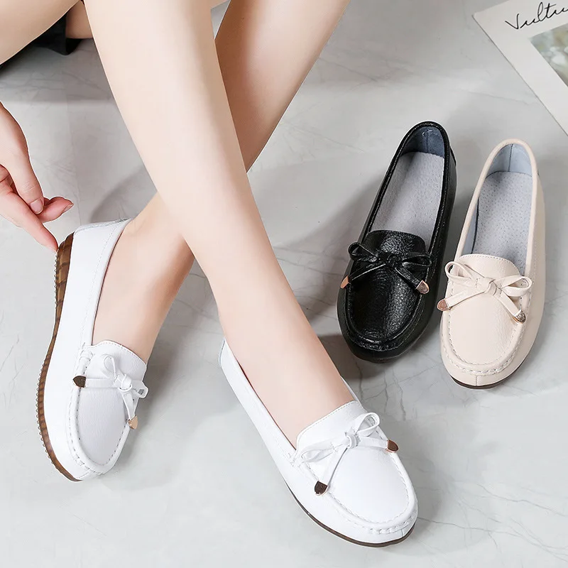 Autumn Fashion Sneakers Women Shoes Women Flats Loafers Round Toe Genuine Leather Women's shoes Flat Casual Walking Shoes
