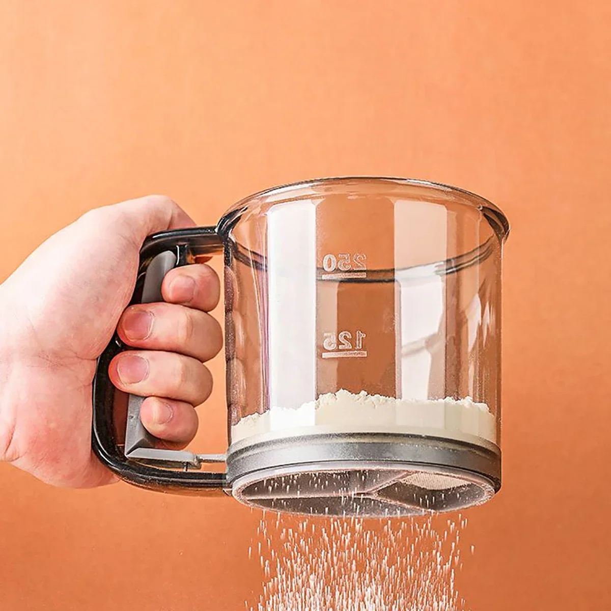Handheld 40 Mesh Semi-automatic Filter Sieve Kitchen Baking Cake Flour Sieve Flour Sifter with Capacity Scale Baking Tools