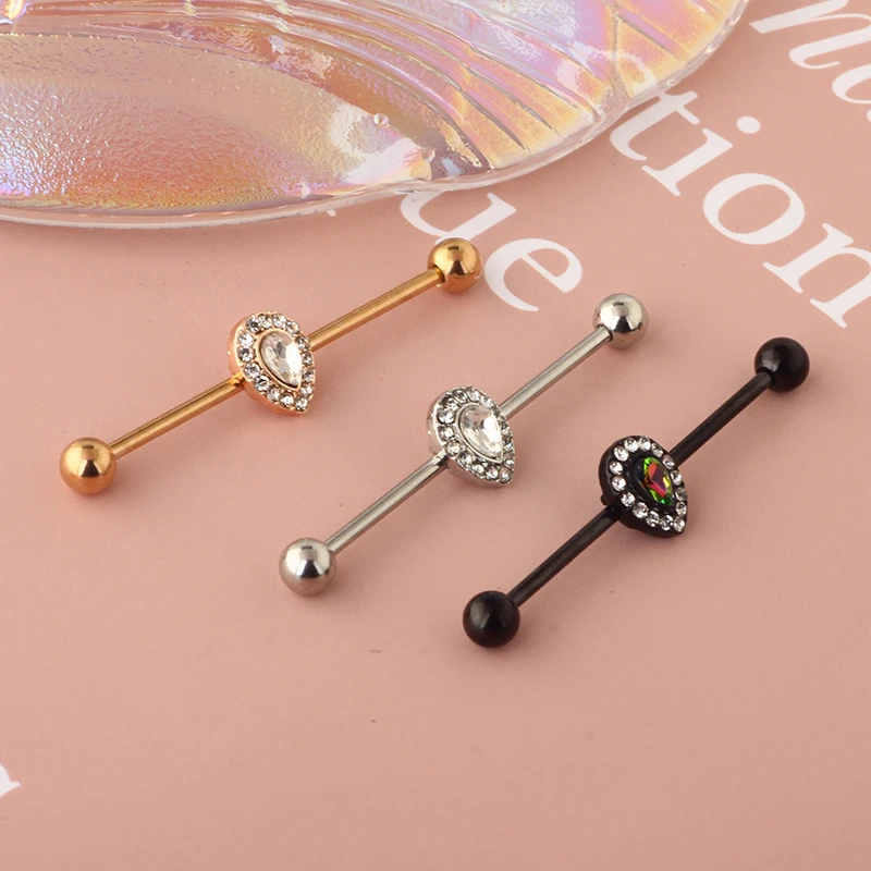 Industrial Piercing Barbell CZ Zirconia 14G Gauges Stainless Steel Earrings Ear Piercing Body Jewelry Korea Helix Piercing