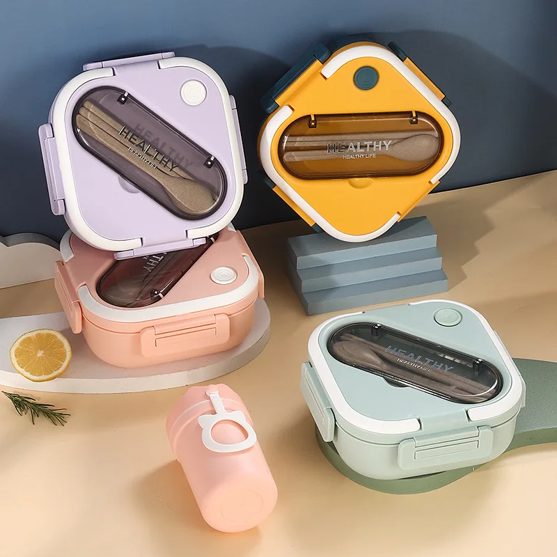 Baby Bento Box Portable Compartment Fruit Food Box Children Microwave Lunch with Fork and Spoon Picnic Fresh Snack