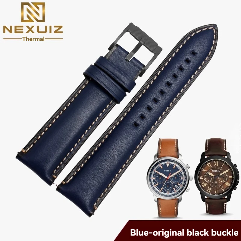 Fossil Cowhide Leather Strap Men's Black Blue Wristband with Quick Release